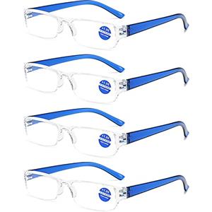 KoKoBin 4 pacco Occhiali da lettura ultraleggeri anti luce blu con montatura trasparente (4 blu, 1.5)