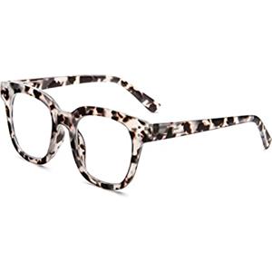KoKoBin Occhiali da lettura oversize anti luce blu per donna Occhiali da lettura per computer alla moda con montatura quadrata (Grigio Leopard, 3)