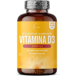 Krealis Vitamina D 2000 UI, Maxi Formato 500 Micro-Compresse, Colecalciferolo Puro | Vitamina D3 ad Alto Dosaggio, Sistema Immunitario, Ossa, Denti e Muscoli, Scorta Oltre 16 Mesi, Facile da Deglutire