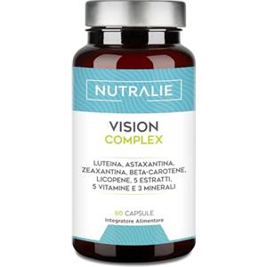 NUTRALIE Vision Complex Luteína + Zeaxantina + Astaxantina + Vit C E e A | PER GLI OCCHI - Complesso con Zinco Selenio Rame Licopene + Tiamina Riboflavina - 60 Capsule Vision Complex Nutralie
