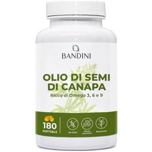 Bandini® Olio di Canapa 1.000mg per Softgel | 180 Perle Vegane Spremute a Freddo | Scorta 6 Mesi | 1 al Giorno | Fonte Naturale di Omega 3 6 9 | ALA, Acido Linoleico e Oleico | Semi di Canapa Sativa