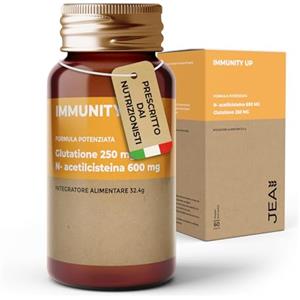 JEA - NAC n-acetil-cisteina 600mg + Glutatione Ridotto 250mg, Difese Immunitarie Adulti, Integratore Vegano Antiossidante, Detox, Formula Potenziata Alta Biodisponibilità, 60 Capsule ad Alto Dosaggio