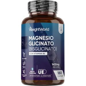 WeightWorld Magnesio Bisglicinato 1432mg per Dose con Vitamina B6, 180 Capsule, 3 Mesi | Magnesio Glicinato Vegano con Piridossina Cloridrato, Solo 2 Capsule al Giorno di Magnesium Glycinate, Senza Additivi né OGM