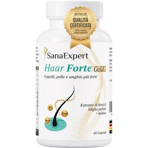 SanaExpert Haar Forte Gold - Integratore Premium per Rinforzare i Capelli - Estratto di Bambù, Melanina, Biotina e Zinco - Ingredienti naturali, vegano - 60 Capsule - Prodotto in Germania