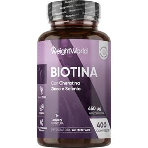 WeightWorld Biotina Capelli 450μg, Cheratina, Zinco, 400 Microcompresse, per 13+ Mesi | Integratori per Capelli Vegano con 4 Nutrienti, La Biotina Contribuisce al Mantenimento di una Pelle Normale (EFSA)