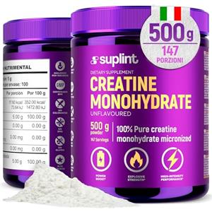SUPLINT Creatina in Polvere 500 g - Creatina Monoidrata 100% Pura - 147 Porzioni | Creatina Micronizzata - 3,4 g al Giorno - Integratore Sportivo per Forza, Muscoli e Recupero - Vegano, Senza OGM