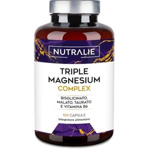 NUTRALIE Triple Magnesio Completo - Bisglicinato Malato Taurato B6 | Energia - Magnesium Complex - Stanchezza e Fatica - 120 Capsule Vegane Magnesio Bisglicinato Nutralie