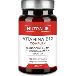 NUTRALIE Vitamina B12 Vegana 2000mgc Metilcobalamina e Cianocobalamina | Stanchezza e Immunità - 120 Compresse Vegane Vitamin B12 Complex Nutralie