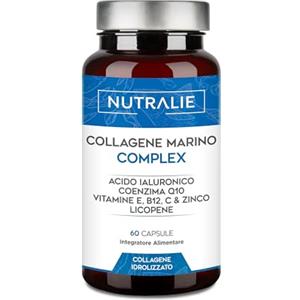 NUTRALIE Collagene Marino Idrolizzato + Acido Ialuronico Q10 Vit C E - Pelle | 100% Peptidi di Collagene di Tipo I con Vitamine C E e Q10 - 60 Capsule Collagene Marino Complex Nutralie