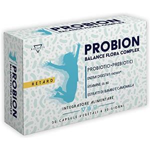 BALANCE FEEL YOUR SELF PROBION® | Probiotici per intestino | Fermenti Lattici Probiotici | Probiotici e Prebiotici | 40 mld CFU | Enzimi Digestivi, Vitamine, Bambù e Camomilla contro gas intestinali | 30 cps