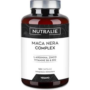 NUTRALIE Maca Negra Andina 32.000mg - Potenza 20:1 + Energia | L-Arginina, Zinco + B6 B12 - Maca Peruviana per Uomini e Donne - 120 Capsule Black Maca Complex Nutralie