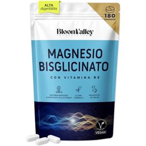 BloomValley MAGNESIO BISGLICINATO - 180 COMPRESSE (Scorta 3 Mesi) | Bisglicinato Capsule | Completo, con Vitamina B6, 300mg di Magnesio Elementare | Glicinato, chelato | Vegano