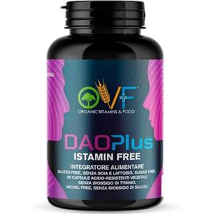 PARAFARMACIA, ORGANIC VITAMINS & FOOD OVF DAO Plus Istamin Free - 90 cps - Supporto Naturale al Metabolismo dell'Istamina con Vitamina C, Zinco e Quercetina