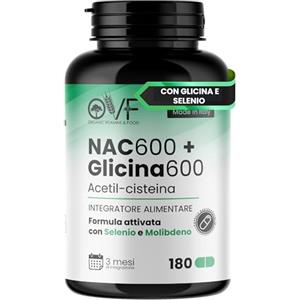 PARAFARMACIA, ORGANIC VITAMINS & FOOD NAC N-ACETIL-CISTEINA 180 Capsule Nac 600 Formula Attiva con Selenio e Glicina, precursori GLUTATIONE, Integratore Acetilcisteina Alta Qualità, Senza Nichel, Lattosio, Biossido di Titanio e Glutine