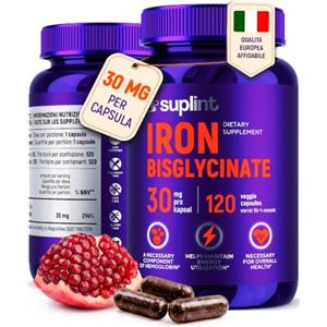 SUPLINT 30 mg di Ferro - Ferro Bisglicinato - Integratore Ferro - 120 Capsule | Alto Assorbimento - 1 Capsula al Giorno, 120 Giorni - Sviluppato nei Paesi Bassi - Testato in Laboratorio UE