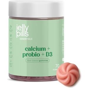 Jelly Pills Gummies Calcio 240 mg + vitamine D3, K2 e fermenti - 70 gommose vegane senza zuccheri aggiunti - gusto fragola - ossa e denti normali