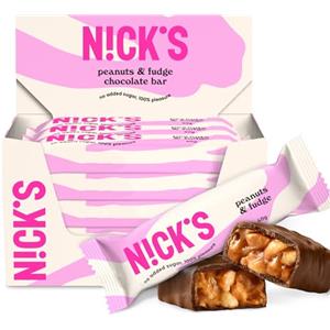 N!CK'S Keto bar Peanuts n fudge, Barrette di cioccolato al latte con arachidi e caramello senza zuccheri aggiunti, senza glutine (15x40g)
