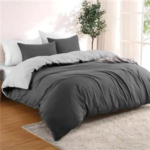 Dreamzie - Copripiumino Una Piazza e Mezza 155x220 cm + 2 Federe 80x80 cm | Reversibile · Sacco Piumino · Grigio Scuro/Grigio Chiaro · Microfibra Ultra Morbida · Chiusura con Cerniera · OEKO-TEX