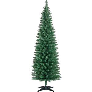 Yaheetech Slim Albero di Natale Artificiale 214,5 cm Base in Plastica Verde | Design Sottile a Forma di Matita con 499 Rami in PVC Ignifugo, Facile Montaggio per Piccoli Spazi Domestici e Commerciali
