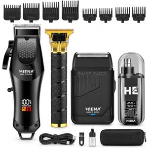 HIENA PRO Tagliacapelli da uomo, kit di toelettatura senza fili 4 in 1 | Set 4 in 1 con tagliacapelli, trimmer, rasoio a lamina e rifinitore per naso
