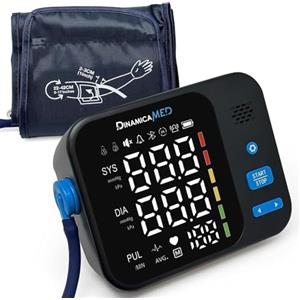 Dinamicamed Misuratore Pressione da Braccio Digitale (A-159 2x99 Memorie) | Sfigmomanometro Automatico con Rilevamento Aritmie - Bracciale Regolabile 22-42 cm e Cavo USB - Per Uso Domestico