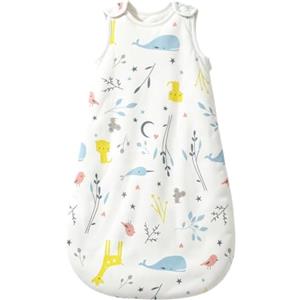 Mosebears Sacco nanna invernale per bambini, 2,5 Tog, 100% cotone, diverse dimensioni, dalla nascita fino a 18 mesi, adatto per tutto l'anno, bianco con animaletti, 0-6 mesi