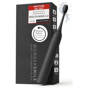 WonderSmile Pro Spazzolino elettrico a ultrasuoni - vincitore del test 2026 - IPX8, 4 programmi - stazione di ricarica, batteria ad alte prestazioni da 60 giorni, testina intelligente (Ultimate Black)