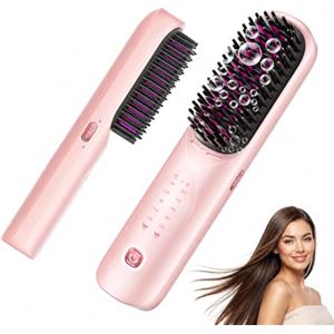 Bopcal Spazzola Lisciante per Capelli 10000mAh - 3 in 1 Spazzola Lisciante Senza Fili 300 Milioni di Ioni, Riscaldata 30S, Ceramica antiscottatura, Viaggio, Portatile e Powerbank JDS1