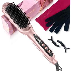 LANDOT Spazzola Lisciante per Capelli, Ceramica Ioni Negativi Anti-Crespo | Riscaldamento Rapido in 30s, 12 Temp 120-230°C per Tutti I Capelli, Luminosi, Anti-Scottatura, Doppia Tensione, Auto-Off