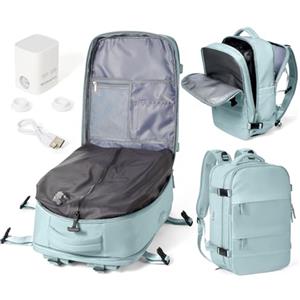 WEPOET Zaino da Viaggio 47x33x20 con Sottovuoto Vacuum Backpack Aereo Bagaglio a Mano Zaino Easyjet 45x36x20 Con Pompa Donna Uomo Zaini Casual Porta PC 15.6 Pollici(Azzurro)