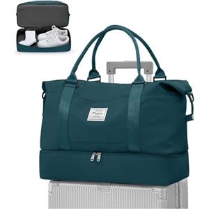 WEPLAN Borsone da Viaggio Donna Borsa Bagaglio a Mano 45x36x20 Easyjet | Borsa da Viaggio con Scomparto Scarpe Borsa Parto Ospedale Mamma Borsa da Cabina Weekend Borsone Palestra,A04-Blu Pavone