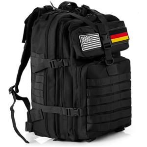 GUJOIN Zaino Tattico 50L Impermeabile, Nylon Resistente per Pesca, Caccia, Escursionismo, Campeggio Militare (Nero)