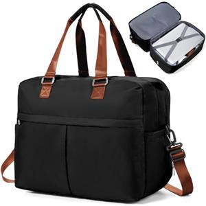 HPLQQ Borsone da Viaggio Donna Bagaglio a Mano Easyjet 45x36x20 | Borsa Sportiva Borsone da Palestra, Borsa da Weekend, Ospedale Parto, Danza Espandibile,Nero-Marrone