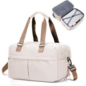 HPLQQ Borsone da Viaggio Donna 40x20x25 Bagaglio a Mano Ryanair 40x30x20 | Borsa Sportiva Borsone da Palestra, Borsa da Weekend, Ospedale Parto, Danza Espandibile,Beige-Marrone