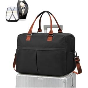 WEPLAN Borsone da Viaggio Donna Borsa Bagaglio a Mano 40x30x20 Ryanair | Borsa da Viaggio con Spazio Espandibile Borsa Parto Ospedale Mamma Borsa da Cabina Weekend Borsone Palestra,D05-Nero Marrone