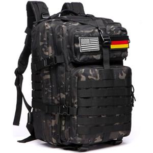 GUJOIN Zaino Tattico 50L Impermeabile, Nylon Resistente per Pesca, Caccia, Escursionismo, Campeggio Militare (Mimetico nero)
