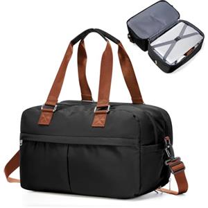 HPLQQ Borsone da Viaggio Donna Bagaglio a Mano Ryanair 40x30x20 | Borsa Sportiva Borsone da Palestra, Borsa da Weekend, Ospedale Parto, Danza Espandibile,Nero-Marrone