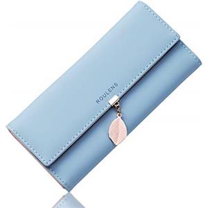 Roulens Portafoglio da donna in pelle sintetica con blocco RFID, portafoglio con bottoni a pressione a forma di foglia