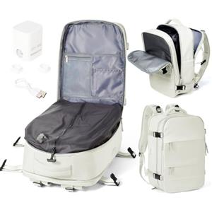 WEPOET Zaino da Viaggio 40x30x20 con Sottovuoto Vacuum Backpack Aereo Bagaglio a Mano Ryanair Zaino Easyjet 45x36x20 Con Pompa Donna Uomo Zaini Casual Porta PC 15.6 Pollici(Beige)