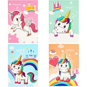 OFFCUP Quaderno Formato A5 Rigo 4 Pezzi Taccuino Formato A5 Unicorno | Copertina con 16 Fogli/32 Pagine Blocco Note Mini Diario Taccuini per Ufficio e Scuola Regalo per Bambini