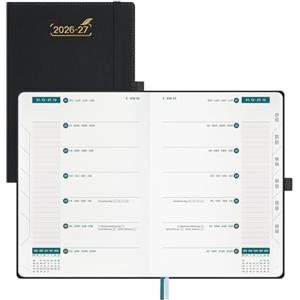 BEZEND Agenda 2026 2027 Settimanale A5 con Doppio Orario - 21 x 15,5 cm | 18 Mesi Diario Scuola da Lug.26 a Dic.27 per Lavoro e Vita o Due Persone, Copertina Rigida in Pelle PU - Nero