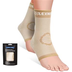 Lexniush Cavigliera Ortopedica per Distorsione Donna/Uomo, 2 Pezzi Tutore Caviglia, Compressione Cavigliera Sportiva per Tendine D'achille, Danni Ai Legamenti, Caviglie Deboli, Artrite (Beige,Taglia L)