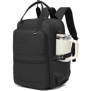KONO Zaino Donna Porta PC 15,6 Pollici, Impermeabile, Grande Capacità con Tasca Porta Borraccia, Zaino per PC Portatile per Lavoro, Università e Viaggio (Nero)