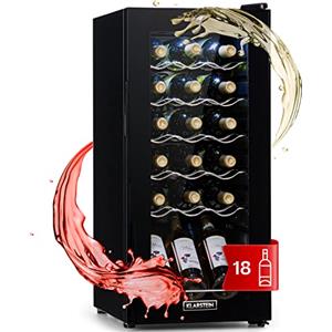 KLARSTEIN Shiraz Cantinetta Vino Nero - 18 Bottiglie, 50 L, 1 Zona | Frigo Vino a Libera Installazione, Porta in Vetro, Silenziosa, 5-18 °C, LED, Telaio Inox