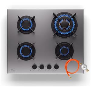Klarstein Piano Cottura 4 Fuochi Gas, Piano Cottura a Gas Integrato 8000W, 4 Fuochi Incasso in Acciao Inox, 4 per Wok, a 4