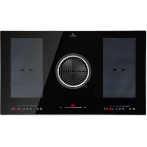 Klarstein 2 in 1 Piastra Induzione e Cappa Aspirante per Cucina a Isola, Cappa Cucina 654m³/h, Piano Cottura 4 Fuochi, Piano Cottura Induzione in Ceramica con Controllo Touch, Classe A