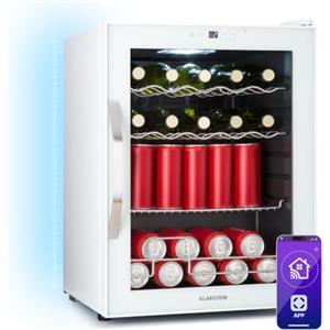 KLARSTEIN Coachella 60 - Frigo per Bibite, 60L, Frigo per Bibite con Vetrina e WiFi, Illuminazione LED in 7 Colori, Sportello in Vetro, Controllo Touch, 3 Ripiani, 3-18°C, Bianco