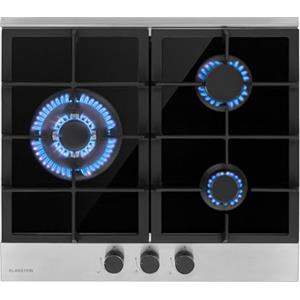 Klarstein Piano Cottura 3 Fuochi Gas, Piano Cottura a Gas Integrato 6.2kW, 3 Fuochi Incasso in Acciao Inox, 3 con Coperchio, a 3