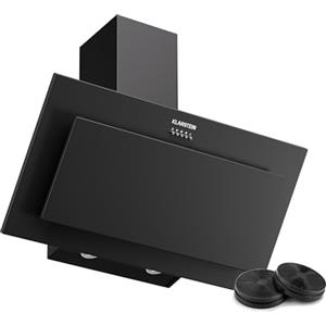 Klarstein Athena Cappe Inclinate 90cm - Cappa Cucina Angolare, 254 m³/h, LED, 3 Velocità, Filtro Carbone, A+++, Aspirante & Ricircolo, Design Moderno, Silenziosa 63 dB, Nero
