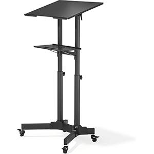 BONTEC Tavolino da Laptop con Ruote Bloccabili, Regolabile, Nero | Tavolino porta PC con piano inclinabile, altezza regolabile e design mobile, ideale per lavoro e studio